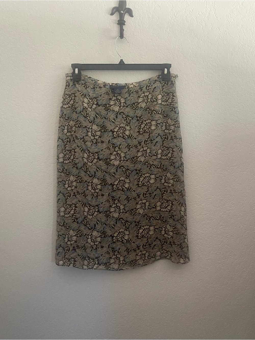 Charter Club Silk Floral A-Line Midi Skirt in Beige and Blue